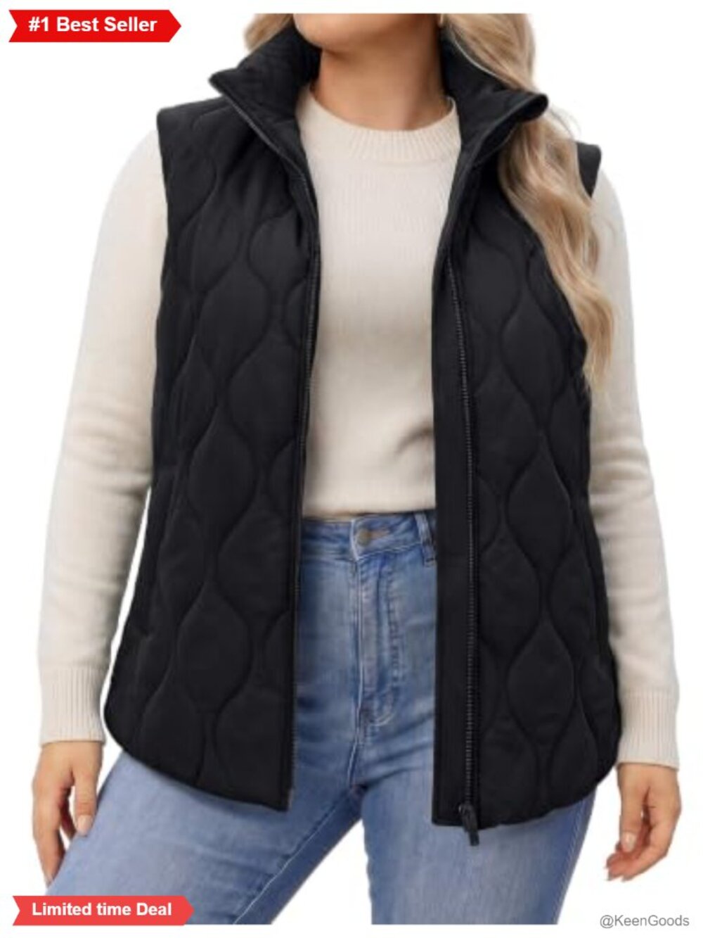Plus Size Quilted Puffer Vest Zip Up Sleeveless Outerwear with Pockets